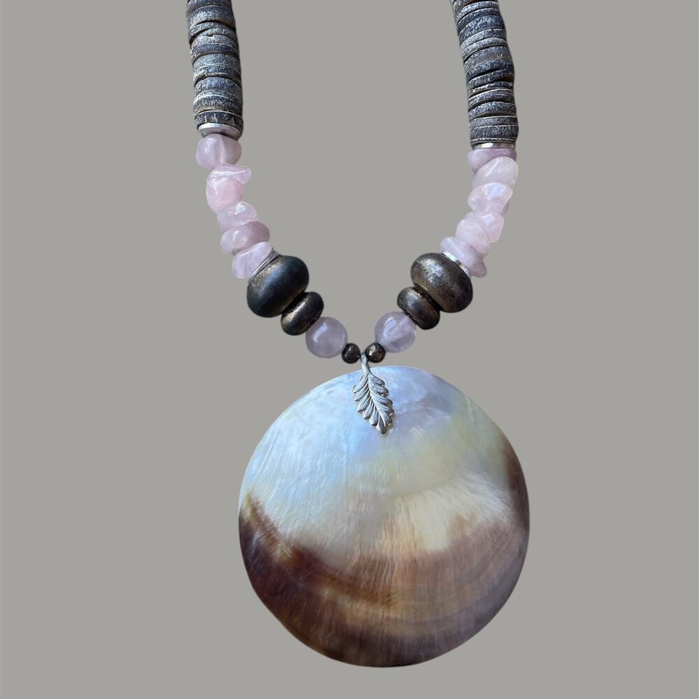 Mother of Pearl Pendant Necklace, Large Statement Pendant